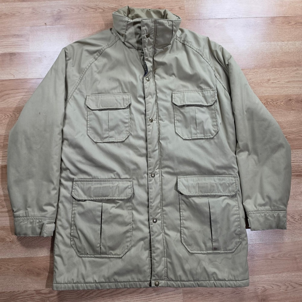 Vintage Woolrich Field Jacket Men Large Long Parka Tan Made USA Chore Coat 80s